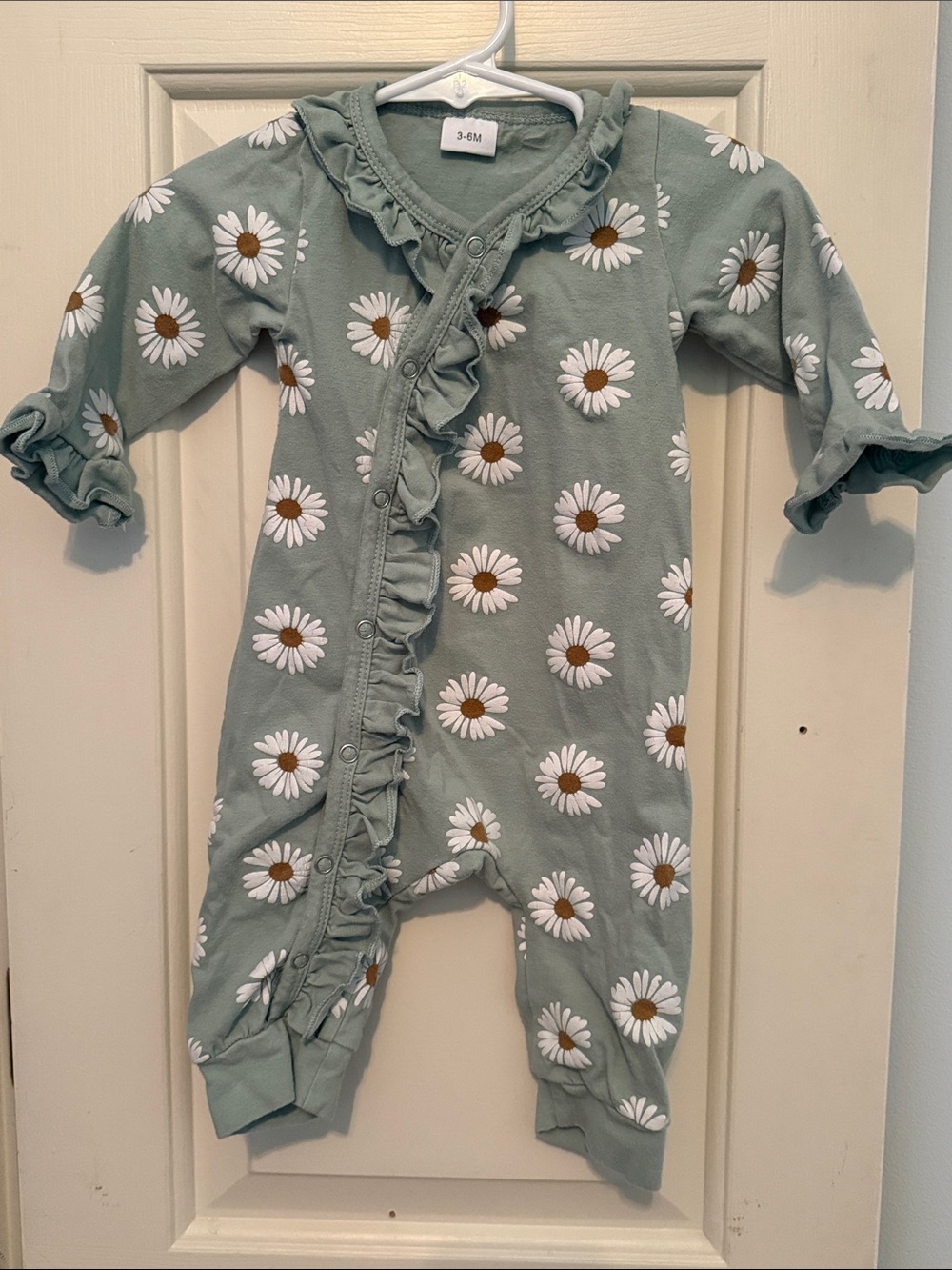 Baby Floral Ruffle One-Piece - Sage with White Daisies 3-6 months